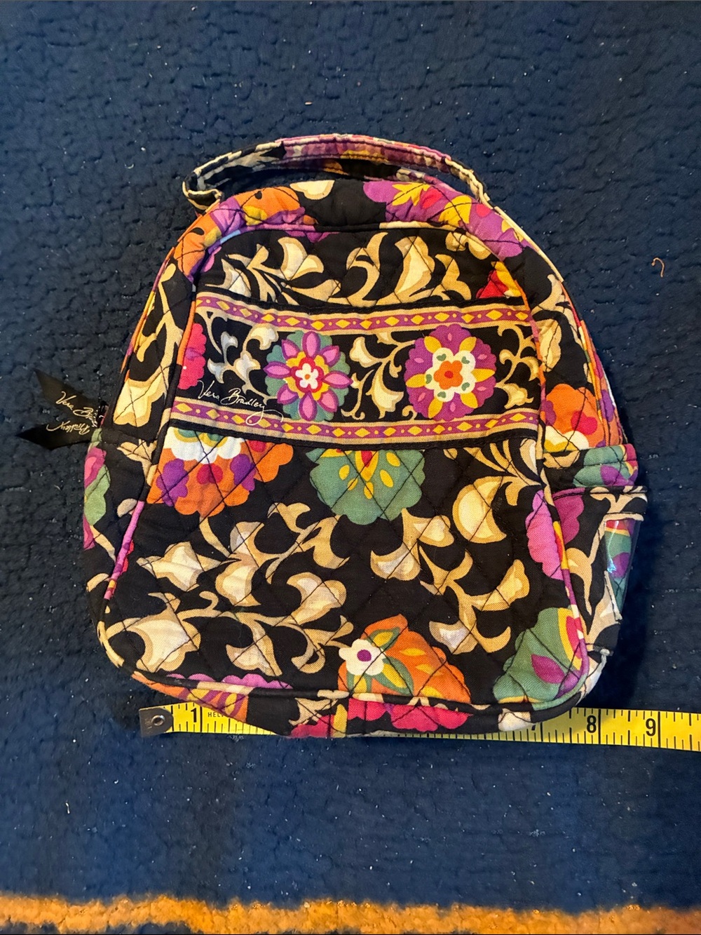 Vera Bradley Black Floral Quilted Mini lunchbox with Multicolor Flowers